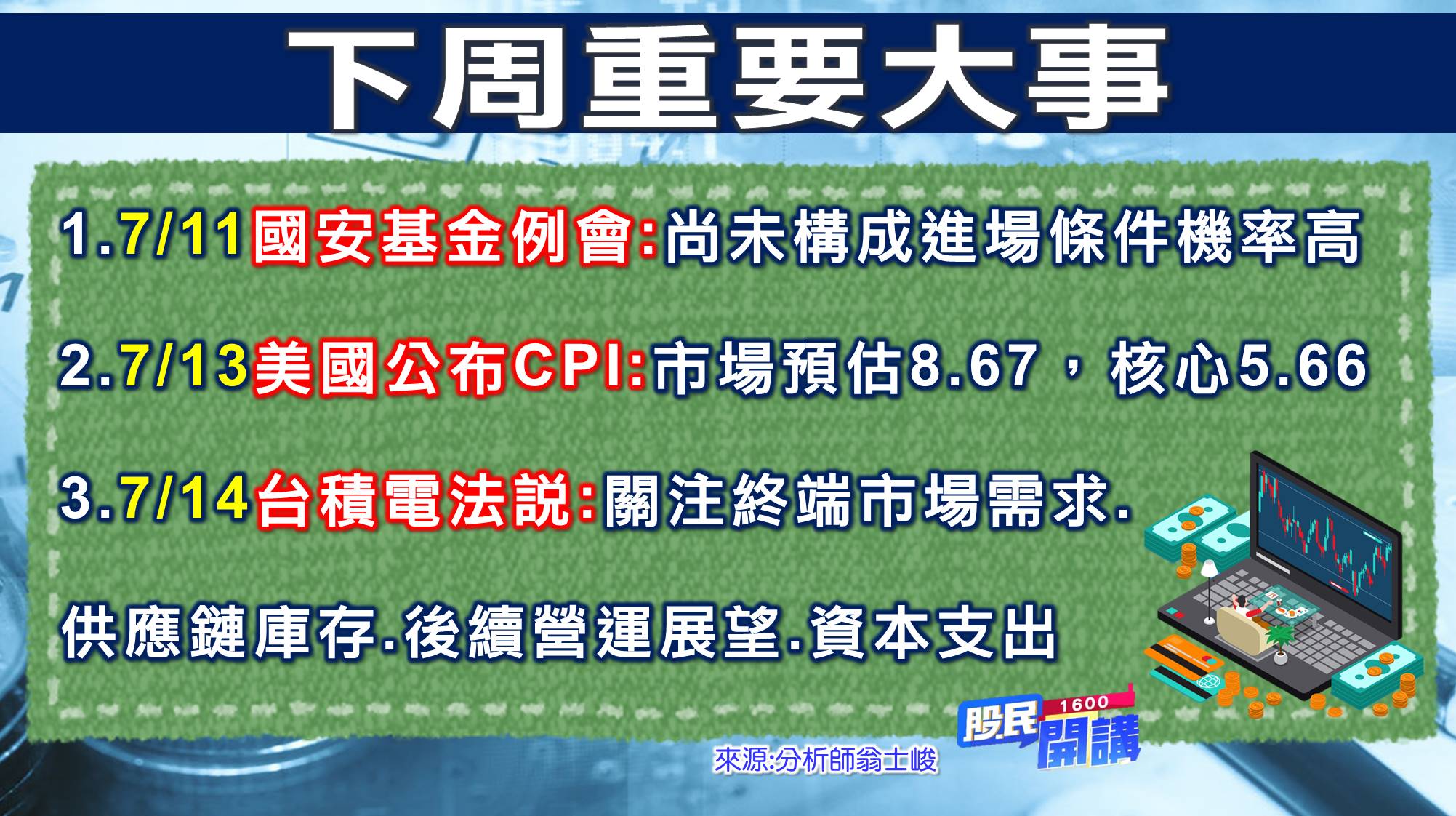 [股民開講]20220707-翁-02-下周大事